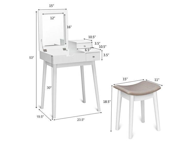 Costway Vanity Dressing Table Flip Desk Furniture Stool 2 White