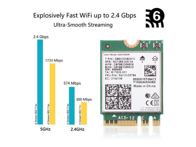 3000Mbps WiFi 6E Intel AX210 Bluetooth 5.2 M.2 2230 Key E WiFi 6 Card 2.4G/5Ghz/6Ghz With IPEX4 Antennas Wireless AX210NGW 802.11ac/ax WiFi...