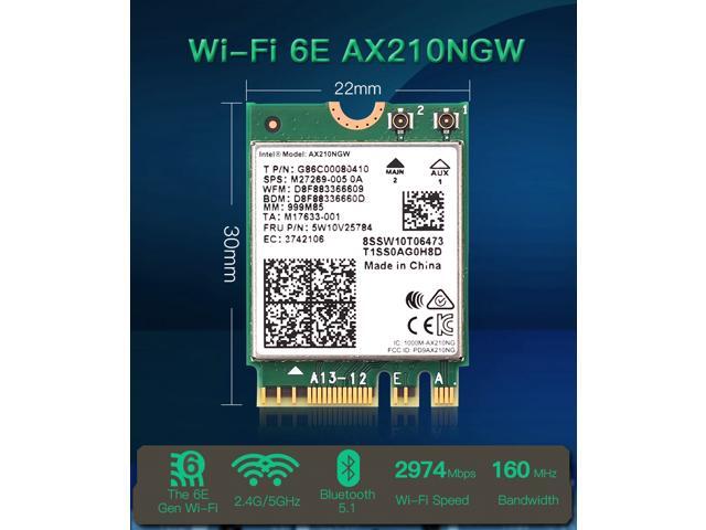 Wi-Fi 6E Intel AX210 Bluetooth 5.2 + 3000Mbps 2.4Ghz 5Ghz 6Ghz M.2 2230 Key E Desktop Kit Wireless Adapter AX210NGW NGFF WiFi 6 Card 802.11ax/ac...