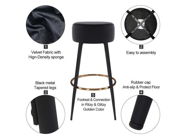 Round 31" Velvet Barstools for Home Balcony, Coffe Shop Round Dinning Chair Set of 2