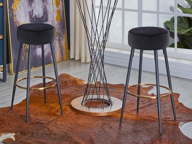 Round 31" Velvet Barstools for Home Balcony, Coffe Shop Round Dinning Chair Set of 2
