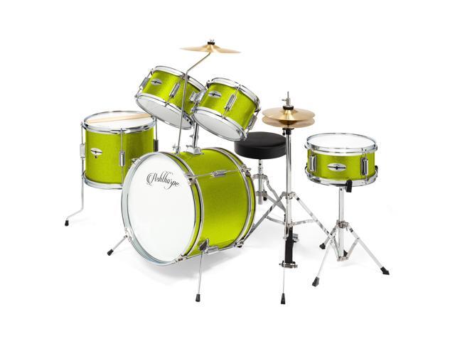 Ashthorpe 5-Piece Complete Junior Drum Set with Genuine Brass Cymbals - Advanced Beginner Kit with 16' Bass, Adjustable Throne, Cymbals, Hi-Hats,...