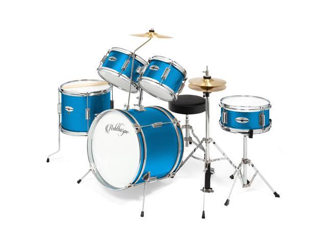 Ashthorpe 5-Piece Complete Junior Drum Set with Genuine Brass Cymbals - Advanced Beginner Kit with 16' Bass, Adjustable Throne, Cymbals, Hi-Hats,...