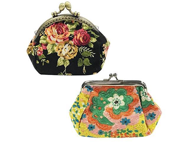 Canvas And Embroidered Floral Coin Purse Clutch Wallet (Set Of 2), Yellow And Black (100395120847 Office Supplies) photo