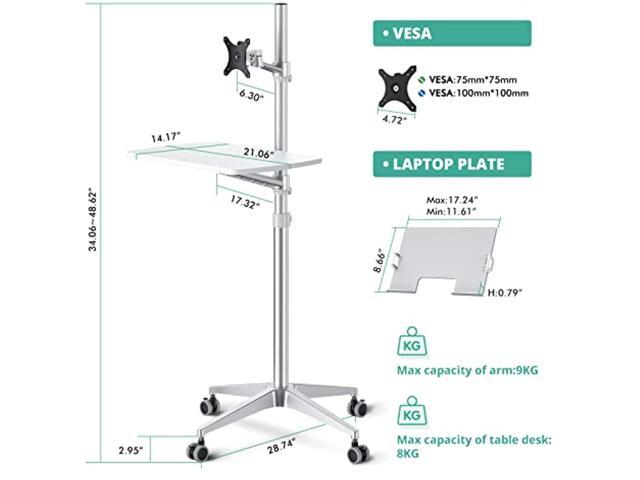 Mobile Desk,Mobile Workstation,Mulitiuse Rolling Laptop Floor Stand,34'-48.6' Height Adjustable,Compatible With...