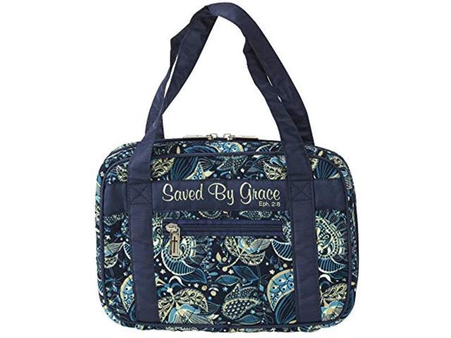 Saved By Grace Cross Navy Cotton Bible Cover Case With Purse Handles, Thinline (100393469870 Office Supplies) photo