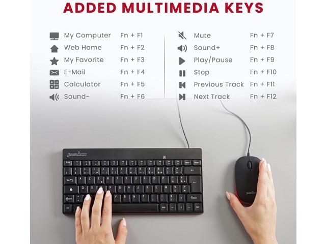 Perixx PERIDUO-212 Wired Mini Keyboard and Mouse Set, USB Connection, Black, US English Layout