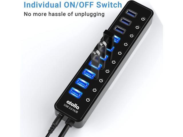 Powered USB 3.0 Hub, 10 Ports USB Data Hub Splitter with Individual ON/Off Switches and 12V/2.5A Power Adapter USB Extension for Mouse, Keyboard,...