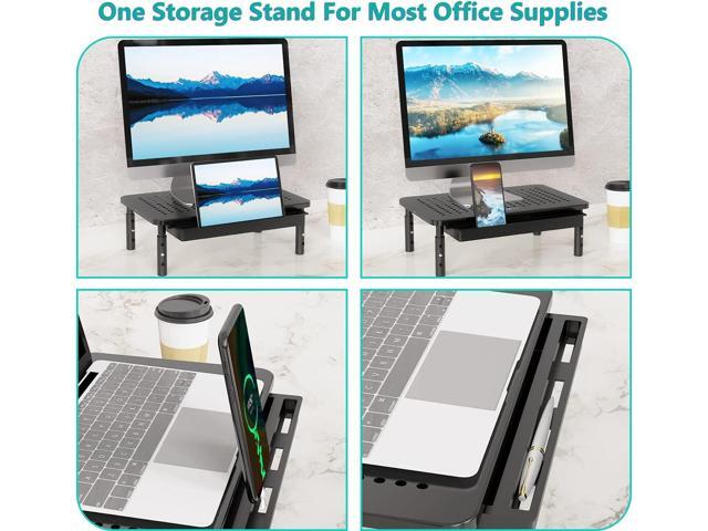 WALI Computer Monitor Stand with Storage, Desk Monitor Riser 3 Height Adjustable, Laptop Riser with Airflow Vents, Desk Organizer for Computer,...