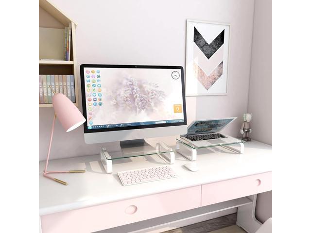 Hemudu 2 Pack Computer Monitor Stand Riser Multi Media Desktop Stand for Flat Screen LCD LED TV, Laptop/Notebook, with Tempered Glass and Metal...