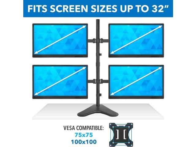 Mount-It! Quad Monitor Stand Height Adjustable Free Standing 4 Screen Mount Fits Monitors up to 32 Inches Black, Steel MI-2784