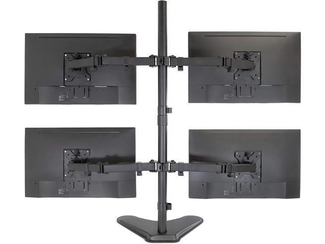 Mount-It! Quad Monitor Stand Height Adjustable Free Standing 4 Screen Mount Fits Monitors up to 32 Inches Black, Steel MI-2784