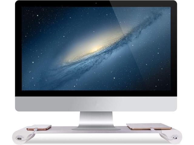 PG Desktop monitor stand with 4 USB charging ports - Convenient keyboard organiser and monitor raising stand for laptops, TVs, printers, fax...