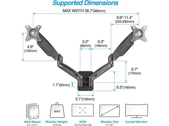 AVLT Dual 17'-32' Monitor Wall Mount fits Two 19.8 lbs Flat/Curved Computer Monitor Full Motion Height Swivel Tilt Rotation Adjustable Monitor Arm...