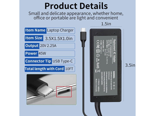 Universal 45W Chromebook Charger USB C,Laptop Charger Type C Compatible with HP Chromebook Replacement for HP, Dell, Lenovo, Acer, Asus, Samsung...