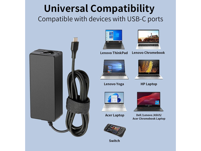 Universal 45W Chromebook Charger USB C,Laptop Charger Type C Compatible with HP Chromebook Replacement for HP, Dell, Lenovo, Acer, Asus, Samsung...
