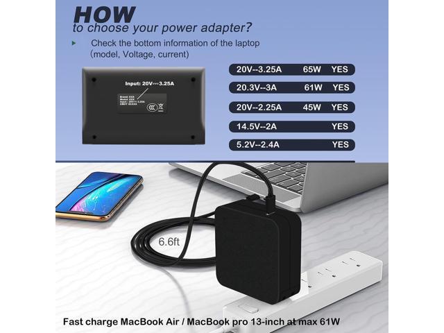65W USB C Power Adapter,Type C Power PD Wall Fast Charger for Mac Book Pro,Dell Latitude,Lenovo,Huawei Matebook, HP Spectre,Acer Chromebook...
