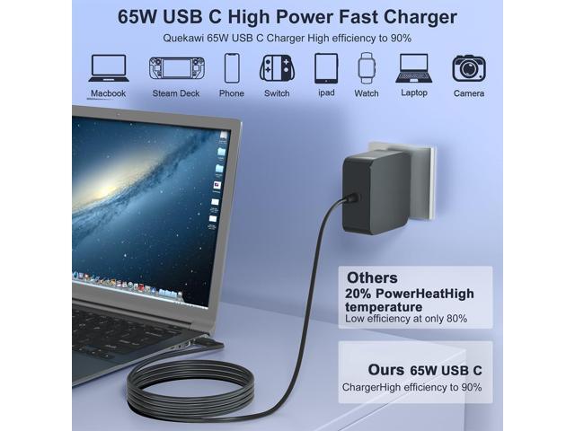 65W USB C Power Adapter,Type C Power PD Wall Fast Charger for Mac Book Pro,Dell Latitude,Lenovo,Huawei Matebook, HP Spectre,Acer Chromebook...