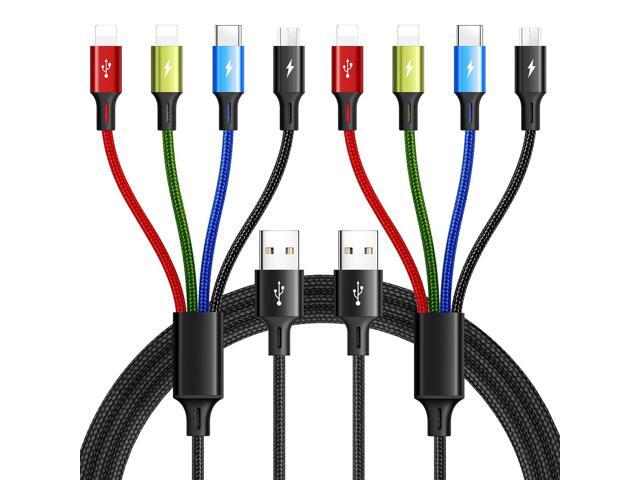 Multi Charging Cable 3.5A Multiple Charger Cable Braided 4 in 1 Multi USB Cable Fast Charging Cord with IP/Type C/Micro Ports for Cell...