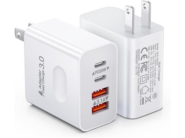 [2-Pack] USB C Wall Charger, 40W 4-Port Fast Charging Block USB C Charger Dual USBC Power Adapter + QC Wall Plug Multiport Brick Type C Block for...