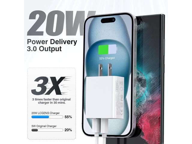 LCGENS USB C Wall Charger Block 20W, 2-Pack Dual Port PD Power Delivery Fast Type C Charging Block Plug Compatible with iPhone 11/12/13/14/15/Pro...