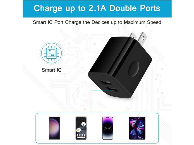 Wall Charger Block,2.1A/5V Dual Port USB Wall Plug in Phone Travel Power USB Adapter Plug,3Pack Black Charger Cube Fast Charging Compatible iPhone...