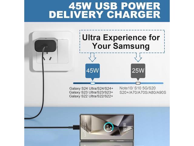 45W Samsung Super Fast Charger USB C, 45 Watt USB C Charger Block with 12FT Android Phone Fast Charging Cable Cord for Samsung Galaxy S24...