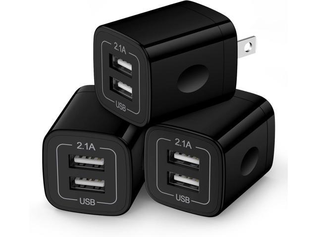 Wall Charger Block,2.1A/5V Dual Port USB Wall Plug in Phone Travel Power USB Adapter Plug,3Pack Black Charger Cube Fast Charging Compatible iPhone...
