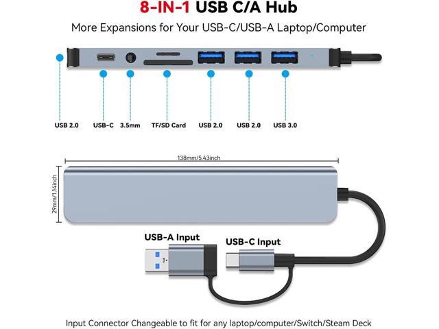 USB C Hub USB Splitter 8-in-1 USB Extender with 4 USB Port 1 USBC Jack TF/SD Card Reader 3.5mm Audio Output for MacBook Pro/iPad Pro/iPhone...