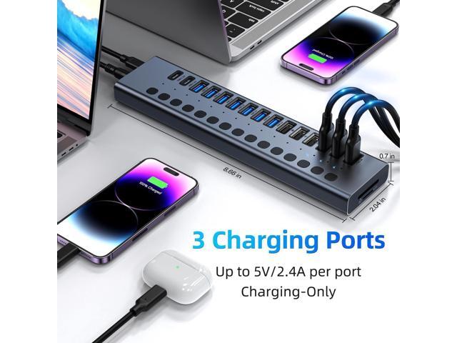 Powered USB Hub, VANGREE 17-Port 90W USB 3.0 Splitter (7 USB 3.0 Ports+3 Smart Charging Ports+3 USB 2.0 Ports+2 USB-C 3.0 Ports+SD/TF Card Reader),...