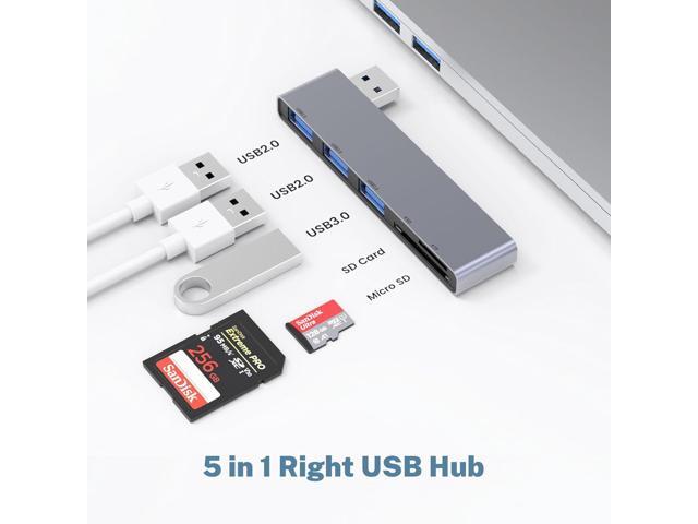 USB A Hub, Left Model 5-in-1 Network-Hubs with 1 USB3.0 &2 USB2.0 & Micro SD/TF Card Reader, Compatible for Laptop MacBook, Chromebook, Dell, HP,...
