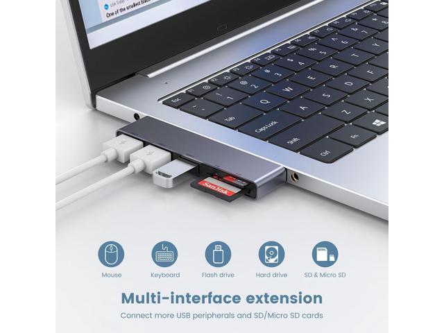 USB A Hub, Left Model 5-in-1 Network-Hubs with 1 USB3.0 &2 USB2.0 & Micro SD/TF Card Reader, Compatible for Laptop MacBook, Chromebook, Dell, HP,...