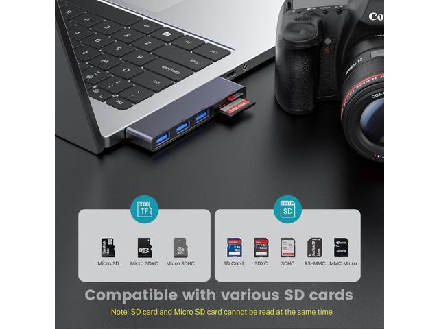 USB A Hub, Left Model 5-in-1 Network-Hubs with 1 USB3.0 &2 USB2.0 & Micro SD/TF Card Reader, Compatible for Laptop MacBook, Chromebook, Dell, HP,...