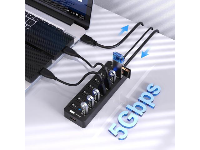 Powered USB Hub 3.0,VEMONT 7 Ports Multi USB hubs and 1 USB Smart Charging Port with 5V/3A Power Supply,USB Extension Splitter with Individual...
