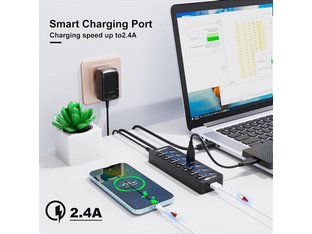 Powered USB Hub 3.0,VEMONT 7 Ports Multi USB hubs and 1 USB Smart Charging Port with 5V/3A Power Supply,USB Extension Splitter with Individual...