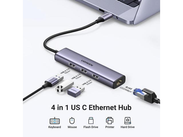 UGREEN USB C to Ethernet Adapter, 4 in 1 USB C Hub Ethernet with 3 USB 3.0 Ports/Gigabit Rj45, Plug & Play, Thunderbolt (3/4) to Network Adapter...