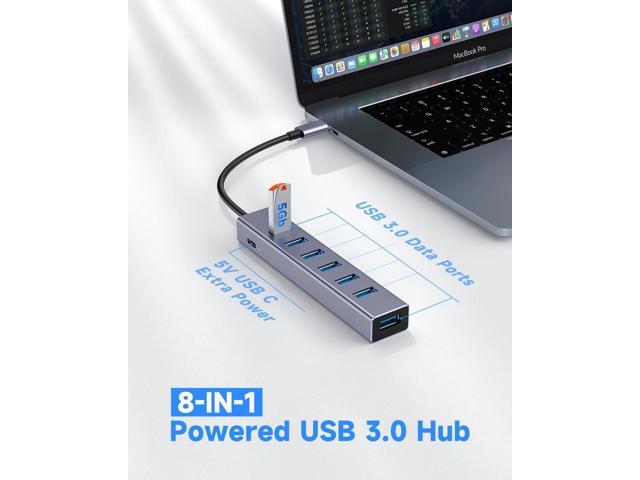 USB C to USB Hub, 8 in 1 USB Adapter with 7 Port USB 3.0 Hub,USB C Splitter with USB C 5V/3a Extra Power, 7.9IN/20CM Main Cable USB HUB, USB...