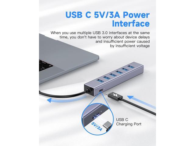 USB C to USB Hub, 8 in 1 USB Adapter with 7 Port USB 3.0 Hub,USB C Splitter with USB C 5V/3a Extra Power, 7.9IN/20CM Main Cable USB HUB, USB...
