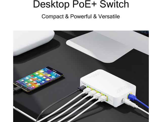 EN-S4P1C 5 Port PoE Switch - 4 PoE+ Ports & 1 USB-C, Unmanaged Network Switch
