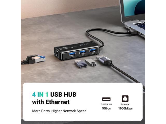 UGREEN USB 3.0 Hub Ethernet Adapter 10 100 1000 Gigabit Network Converter with 3 USB 3.0 Ports Hub Compatible with Laptop PC Nintendo Switch...