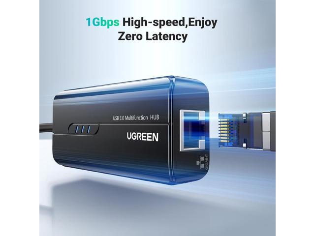 UGREEN USB 3.0 Hub Ethernet Adapter 10 100 1000 Gigabit Network Converter with 3 USB 3.0 Ports Hub Compatible with Laptop PC Nintendo Switch...