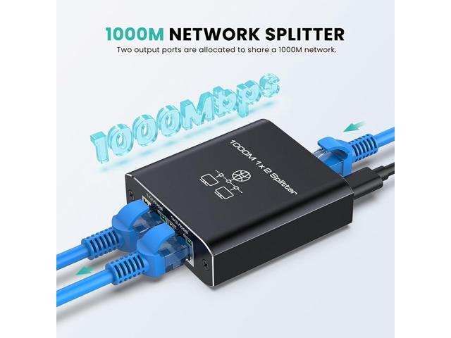 Ethernet Splitter 1 to 2 High Speed 1000Mbps, Gigabit RJ45 Internet Ethernet Switch, Network LAN Splitter with USB Power Cable for Cat 5/5e/6/7/8...
