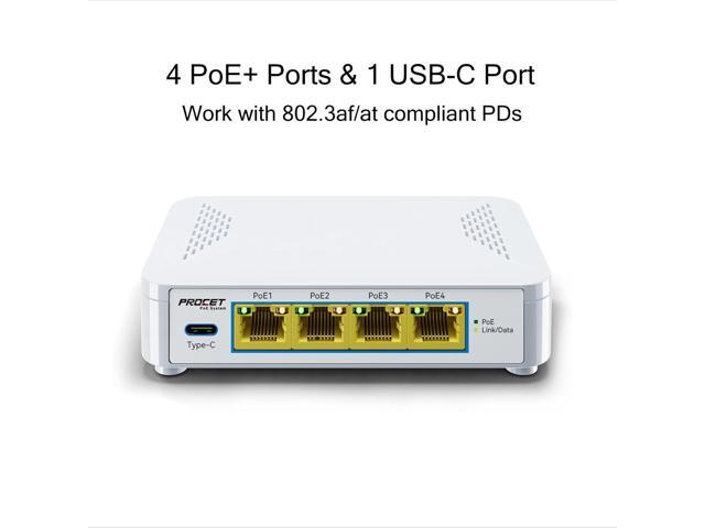 EN-S4P1C 5 Port PoE Switch - 4 PoE+ Ports & 1 USB-C, Unmanaged Network Switch