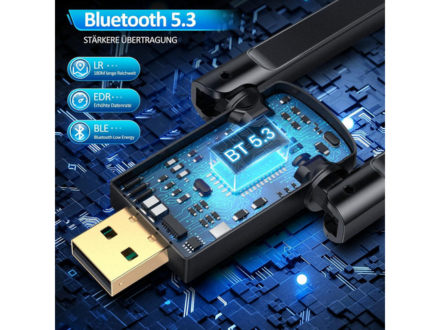 ZEXMTE Long Range Bluetooth 5.3 Adapter for PC, 590FT/180M USB Bluetooth Dongle for Desktop, Laptop, Printer, Keyboard, Mouse, Headset, Windows...