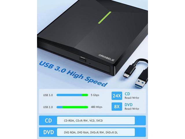 External CD DVD Drive with 4 USB Ports and 2 TF/SD Card Slots, USB 3.0 Portable CD/DVD Disk Drive Player Burner Reader Writer for Laptop Mac PC...
