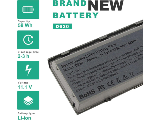 INC 5200mAh Laptop Battery Replacement for Dell Latitude D620 D630 D630c D631 Series