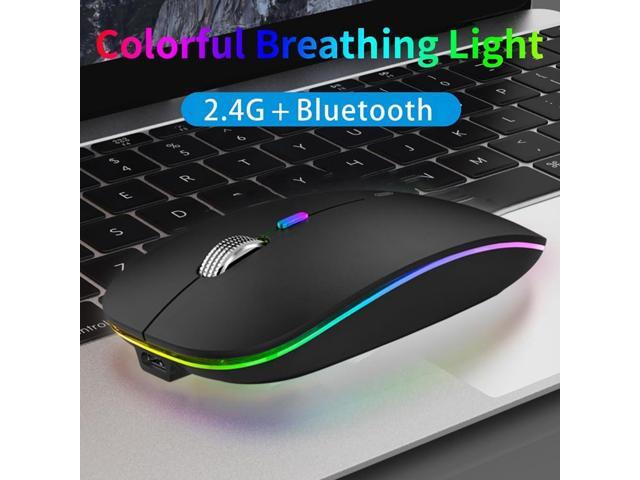 TENMOS Wireless Bluetooth Mouse, LED Slim (Bluetooth 5.1/5.0 + USB) 2.4GHz Rechargeable Silent Bluetooth Wireless Mouse with Type C Adapter for...