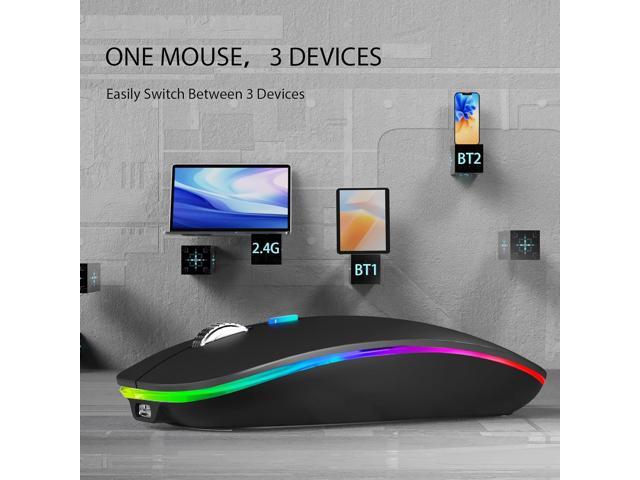 TENMOS Wireless Bluetooth Mouse, LED Slim (Bluetooth 5.1/5.0 + USB) 2.4GHz Rechargeable Silent Bluetooth Wireless Mouse with Type C Adapter for...