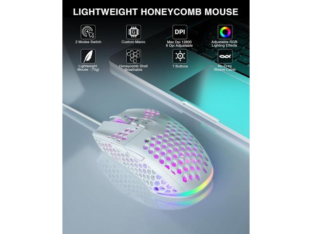 SM900 White Wired Gaming Mouse with Honeycomb Shell,12800 DPI,7 Programmable Buttons,Lightweight Gaming Mice Ergonomic Computer Wired Mouse Gaming...