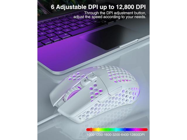 SM900 White Wired Gaming Mouse with Honeycomb Shell,12800 DPI,7 Programmable Buttons,Lightweight Gaming Mice Ergonomic Computer Wired Mouse Gaming...